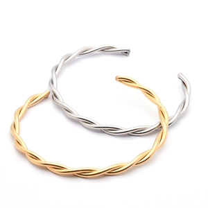 Minimalist twisted wave open bangle bracelets in gold and silver finish for women