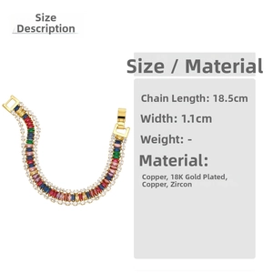 Détails du bracelet en zircon arc-en-ciel plaqué or 18 carats avec dimensions précises