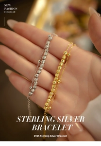 Detailed macro of S925 sterling silver double-layered bracelet with faceted beads