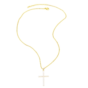 Elegant gold pearl cross necklace for women featuring a minimalist polished design