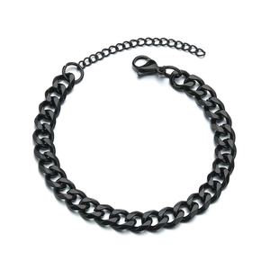 Detail of black stainless steel Cuban link chain with lobster clasp and extender