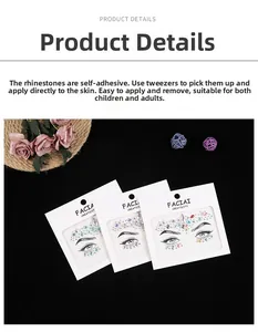 Detailed view of self-adhesive crystal facial jewel set for party and eye makeup decoration