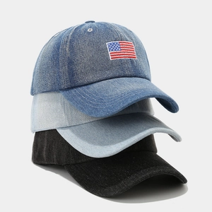 American Flag Embroidered Washed Denim Baseball Cap Vintage Distressed Cotton Dad Hat Adjustable Sun Shade Retro
