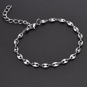 5.5mm silver stainless steel coffee bean chain bracelet with adjustable lobster clasp