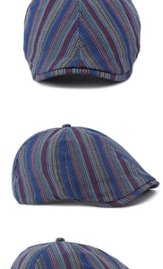 Vues détaillées sous plusieurs angles de la casquette plate rayée montrant la texture du tissu