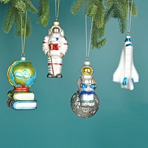 Christmas Tree Hanging Ornaments Glass Hand Painted Astronaut Space Hot Air Balloon Earth Space Shuttle Poker Decor