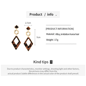Detailed size specifications for leopard print geometric dangling drop earrings