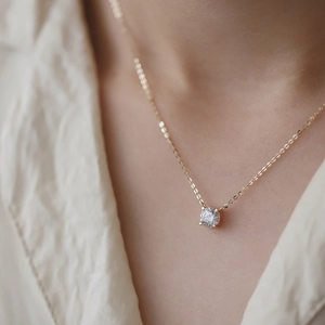 925 silver 14K gold plated necklace with a sparkling one carat four-claw round diamond