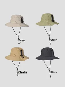 Outdoor sun hats in beige green khaki and black with adjustable drawstring details
