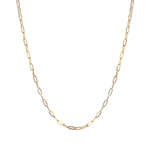Minimalist gold stainless steel paperclip chain necklace for women on white background
