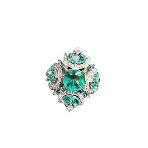 Exquisite square cut green gemstone pendant with micro-pave crystals on silver metal