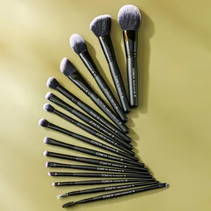 Professional 16-piece makeup brush set with black matte handles and gradient soft bristles