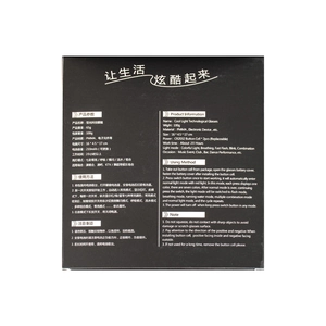 Specifications of LED glasses with CR2032 battery and PMMA material on packaging