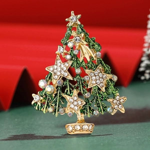 Weihnachtsbaum Brosche Emaille Legierung Strass Pin Hohles Stern Design Festliches Schmuckaccessoire Für Damen