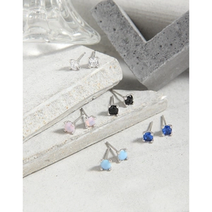 Set of five minimalist 925 sterling silver stud earrings with colorful round zirconia