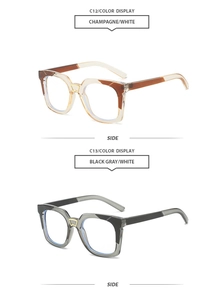 Side view of square oversized sunglasses in champagne and black white color options