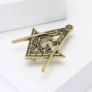 Retro gold Freemasonry AG brooch with square and compass emblem for men suits
