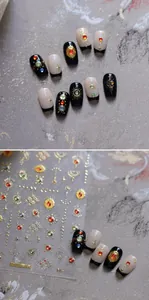 Macro view of M-775 gold baroque nail stickers featuring mystic sun and moon patterns