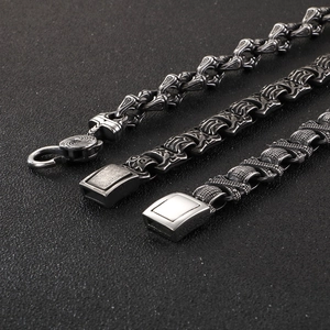 Retro titanium steel bracelets with vintage black carvings and geometric textures