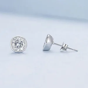 Minimalist S925 sterling silver stud earrings with sparkling cubic zirconia in bezel setting