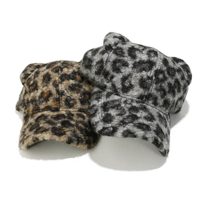 Cappello Da Baseball Leopardato Con Orecchie Di Orso Peluche Caldo Invernale Cappello Alla Moda Per Donna