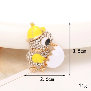 Detail view of crystal chicken brooch showing size 3.5cm by 2.6cm and 11g weight