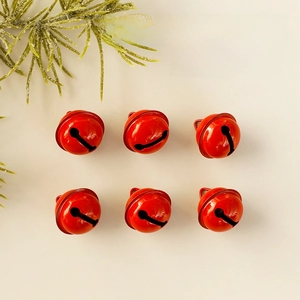 Set of 6 red Christmas bells with metal hangers for holiday tree decoration