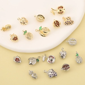 Assorted 18K gold and silver fruit charms with colorful cubic zirconia for jewelry DIY