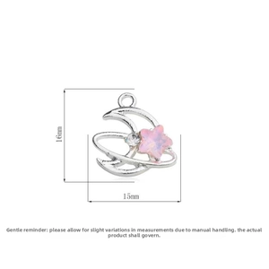 Détail du pendentif lune argenté 16x15mm avec étoile rose et zircon pour bijoux DIY