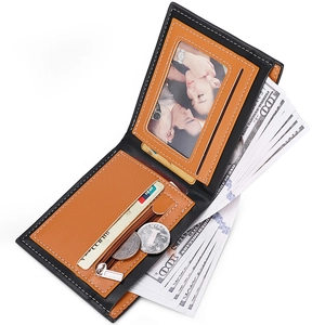 Slim carbon fiber wallet for men with zipper pocket, card slots and ID window