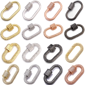 Oval Carabiner Clasp Screw Lock Connector Copper Micro Paved Zircon Enamel DIY Necklace Bracelet Jewelry Making Accessories
