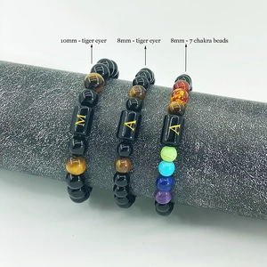 Bracelets de perles avec initiale personnalisée en obsidienne et œil de tigre