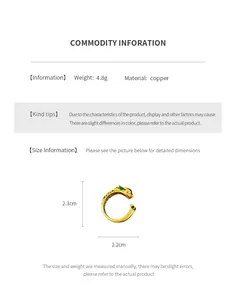 Size chart showing 4.8g gold dragon ring dimensions and copper material details