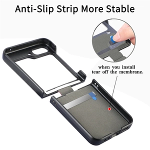 Detail of Samsung Z Flip protective case featuring the anti-slip strip and installation guide
