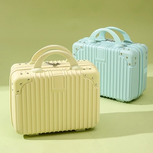 Mini Suitcase Cosmetic Box ABS PC Hard Shell Striped Portable Travel Makeup Organizer With Corner Protection Zippered
