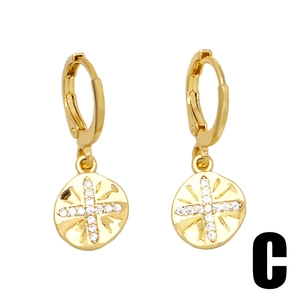 Chic gold hoop earrings with sparkling zircon sun pendant and cross pattern design
