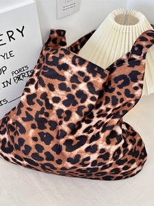 Large leopard print canvas tote bag for women with wide shoulder strap in casual style