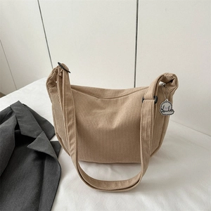 Corduroy Shoulder Bag Dumpling Crossbody Bag For Women With Cartoon Charm Adjustable Strap Japanese Casual Hobo Bag