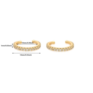 Λεπτομερής όψη χρυσών ear cuffs 10mm με ζιργκόν και μετρήσεις μεγέθους προϊόντος