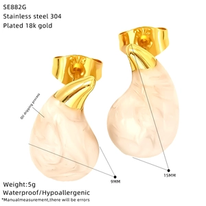Detail specifications of 18k gold plated drop oil stud earrings in beige and gold