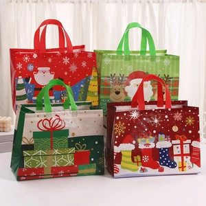 Christmas Gift Bags Non Woven Fabric Reusable Waterproof Holiday Party Handbags With Handles Santa Claus Reindeer Pattern
