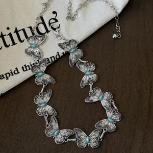 Vintage silver butterfly chain belt with turquoise stones and adjustable lobster clasp