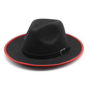Vintage Fedora Hat Cotton Polyester Wide Brim Contrast Edge With Leather Belt Metal Buckle British Style