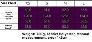 Detailed size guide for the solid color loose stand collar jacket with measurements