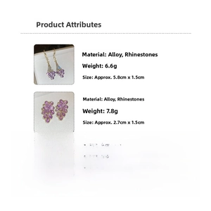 Detailed size and weight specs for purple flower earrings with rhinestones