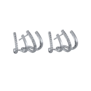S925 silver four-row curved earrings with micro-inlaid zircon in a modern minimalist style