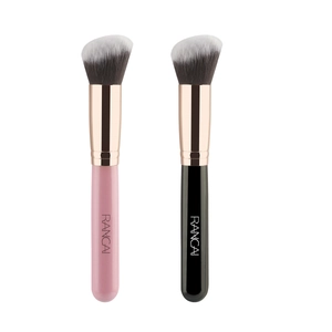 Angled foundation brush set with soft bristles and rose gold ferrule for makeup
