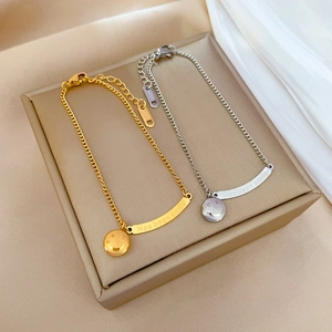 Bracciale Minimalista In Acciaio Inossidabile Con Ciondolo A Forma Di Faccina Sorridente E Barra Incisa Per Donna Gioielli Vintage