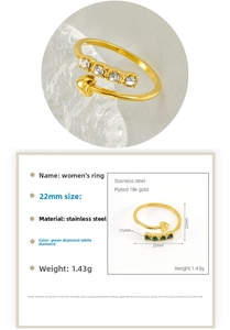 Detail view of 18K gold plated stainless steel heart ring with zircon stones inlay