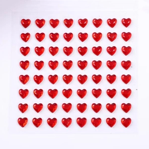 Sheet of 64 red acrylic heart-shaped rhinestone stickers for DIY Valentine decoration